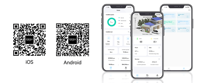 ESY SUNHOME App — iOS and Android download QR codes