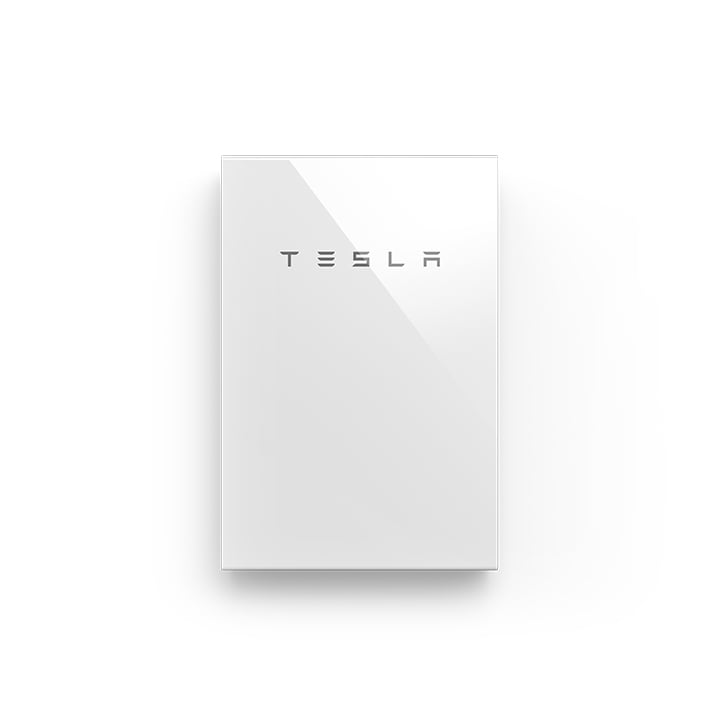 Tesla Powerwall 2 shown straight on, wall mounted