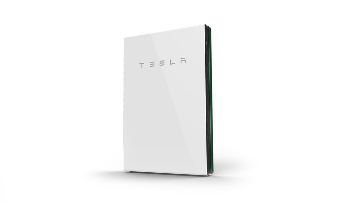 Tesla Powerwall 2 shown at a three-quarter angle