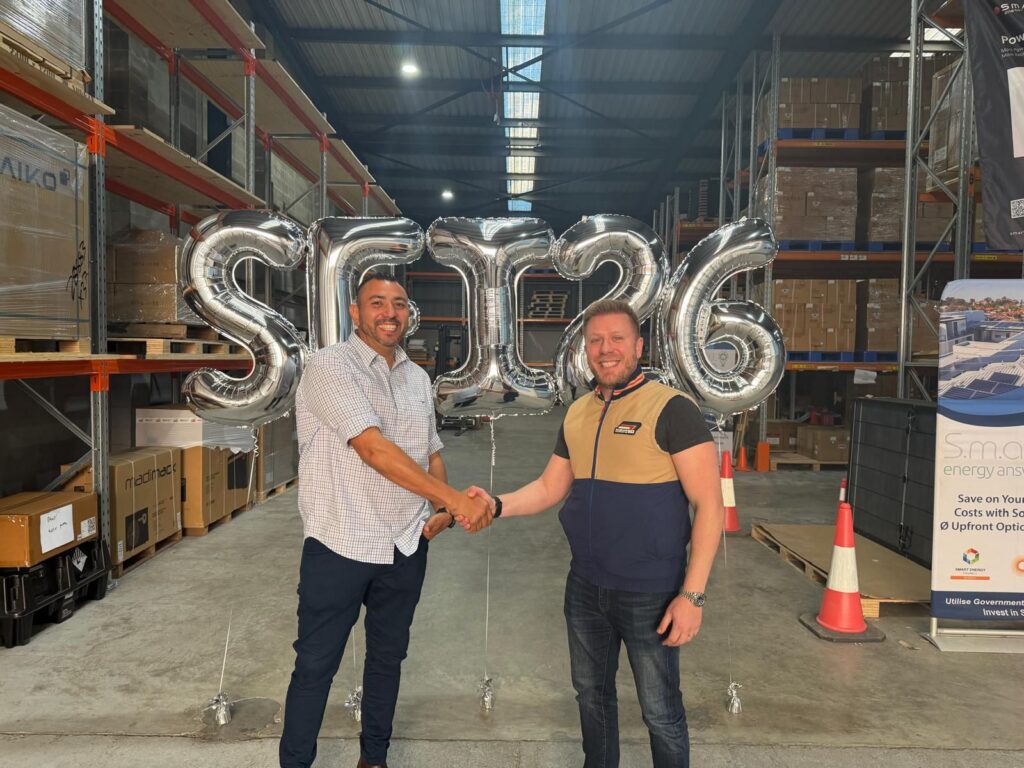Smart Energy Answers CEO Daniel Lanzetta with René Hernandez following the integration of Bay Solar's installation capability into Smart Energy Installations.